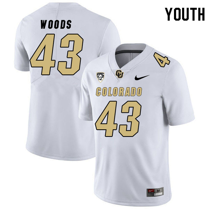 Youth #43 Trevor Woods Colorado Buffaloes College Football Jerseys Stitched Sale-White - Click Image to Close